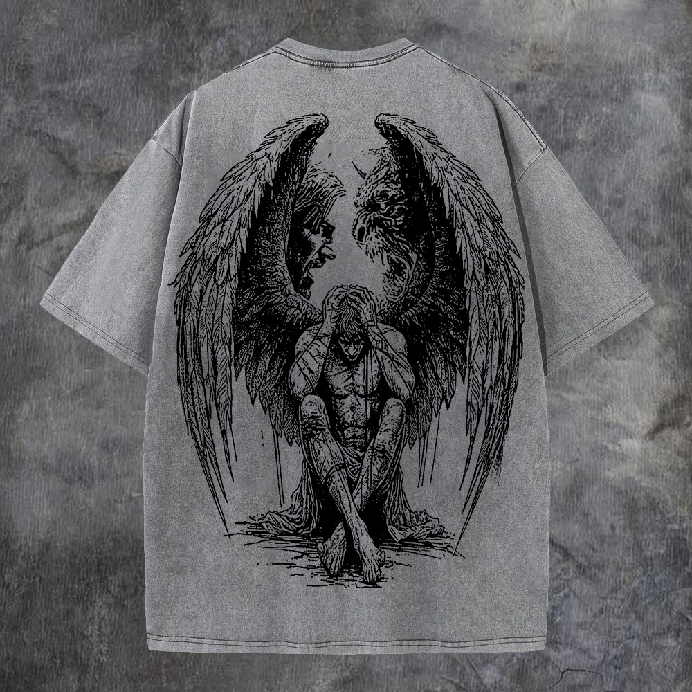 Contradictory Angel Printed Men's Washed Tee-Coordom