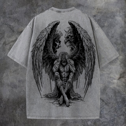Contradictory Angel Printed Men's Washed Tee-Coordom