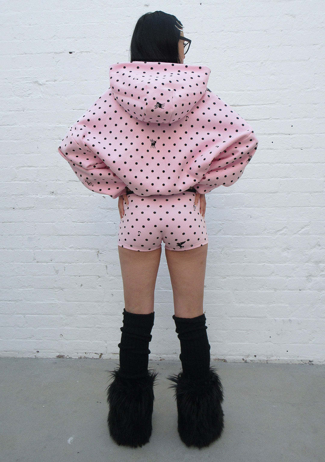 NOVA POLKA DOT CROP ZIP HOODIE BABY PINK-Coordom