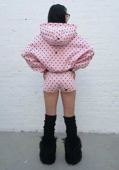 NOVA POLKA DOT CROP ZIP HOODIE BABY PINK-Coordom