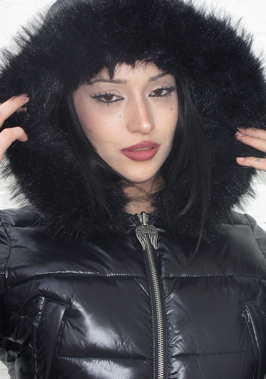 FALLEN FAUX FUR REVERSIBLE RIB PUFFER JACKET BLACK-Coordom