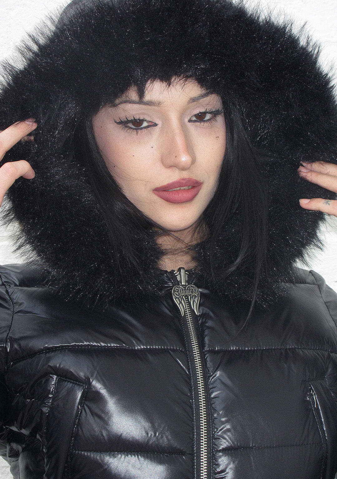 FALLEN FAUX FUR REVERSIBLE RIB PUFFER JACKET BLACK-Coordom