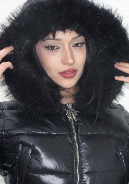 FALLEN FAUX FUR REVERSIBLE RIB PUFFER JACKET BLACK-Coordom