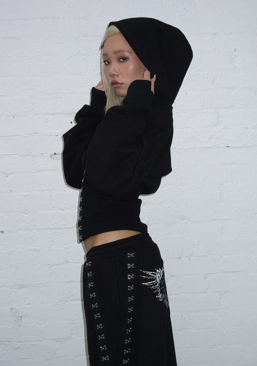 FALLEN CORSET SCULPT HOODIE BLACK-Coordom