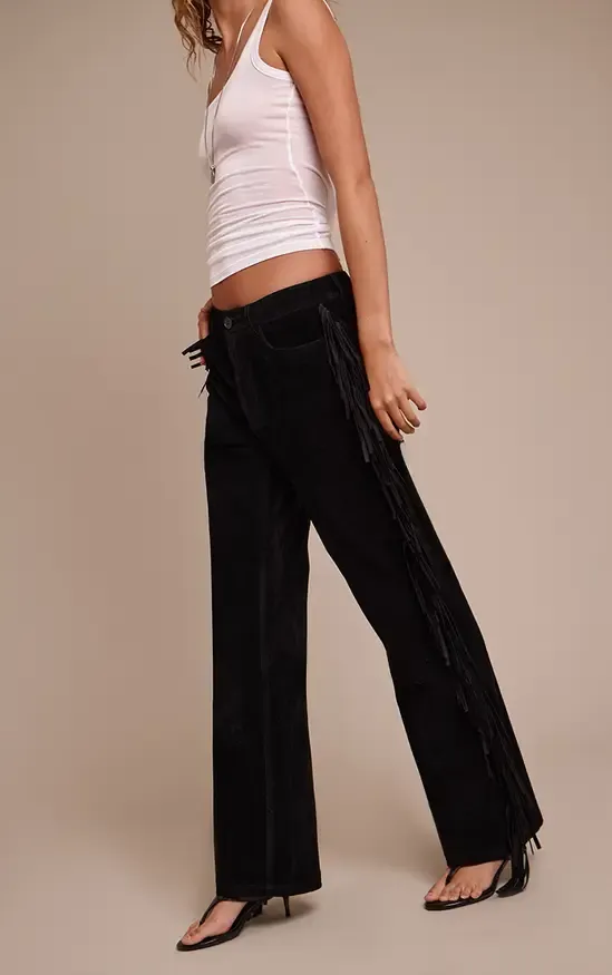Faux Suede Fringe Straight Leg Trousers (BUY 2 FREE SHIPPING)-Coordom
