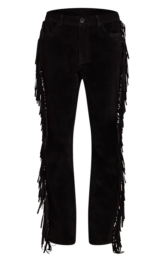 Faux Suede Fringe Straight Leg Trousers (BUY 2 FREE SHIPPING)-Coordom
