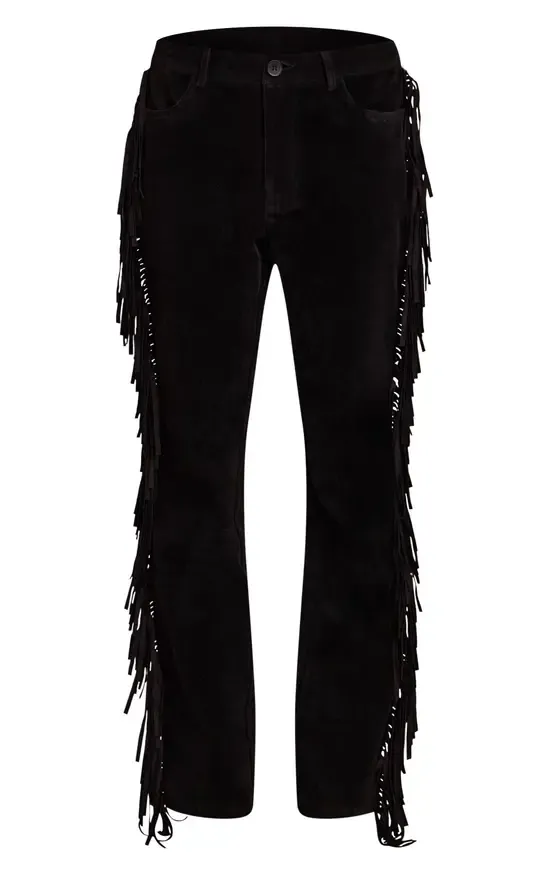 Faux Suede Fringe Straight Leg Trousers (BUY 2 FREE SHIPPING)-Coordom