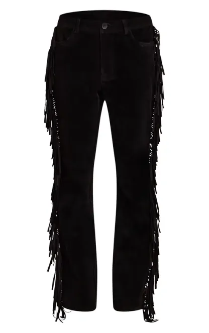 Faux Suede Fringe Straight Leg Trousers (BUY 2 FREE SHIPPING)-Coordom