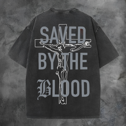 Saved By The Blood Printed Men's Washed Tee-Coordom