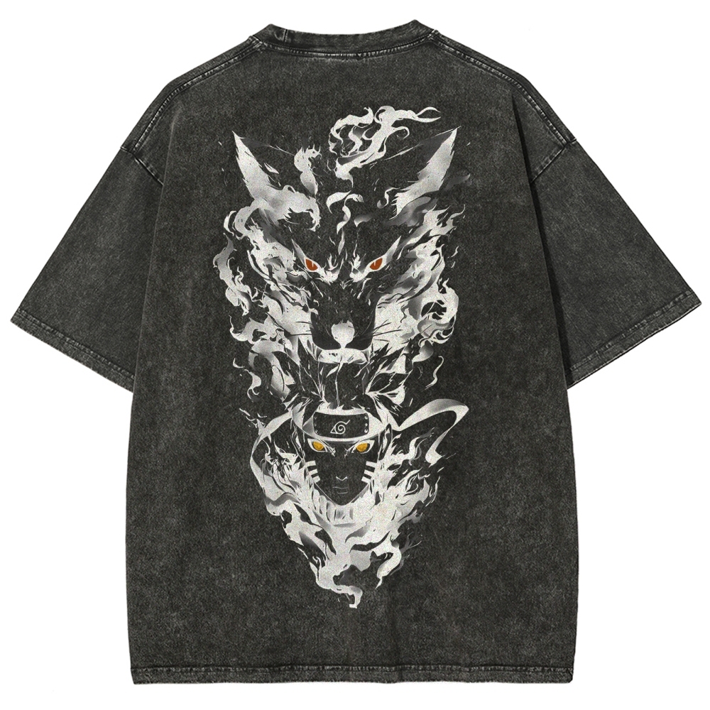 Naruto x Kurama Washed T-Shirt-Coordom