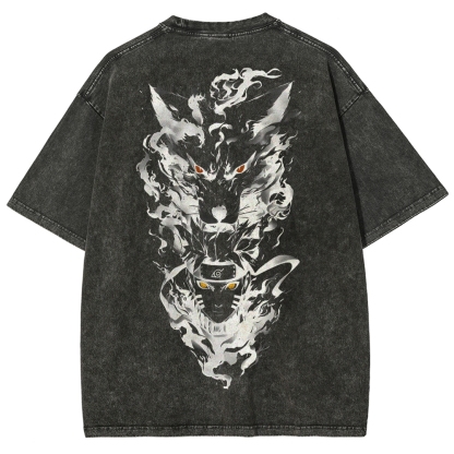 Naruto x Kurama Washed T-Shirt-Coordom