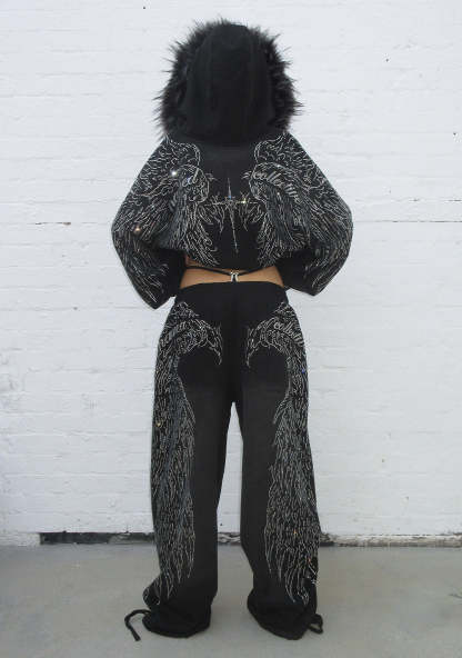 FALLEN RHINESTONE OVERSIZED SWEATPANTS WASHED BLACK-Coordom