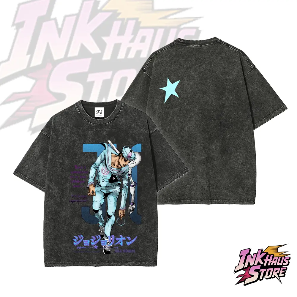 Josuke Higashikata (JoJo's Bizarre Adventure Part 8: The Gospel of JoJo) -- Short Sleeve Cotton Unisex Retro Wash Tee-Coordom