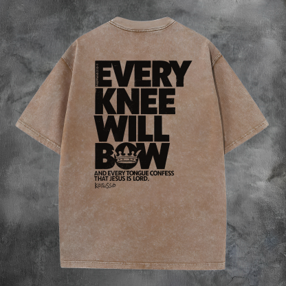 Every Knee Will Bow Printed Men's Washed Tee-Coordom