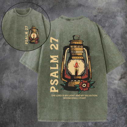 Psalm 27 The Lord Is My Light And My Salvation Printed Men's Washed Tee-Coordom