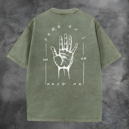 Here Am I Printed Men's Washed Tee-Coordom