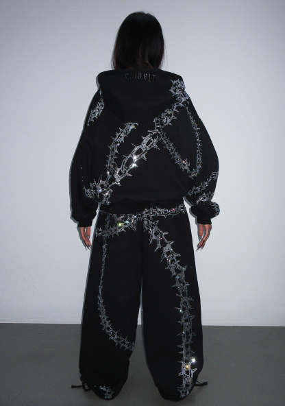  RHINESTONE ZIP HOODIE BLACK-Coordom