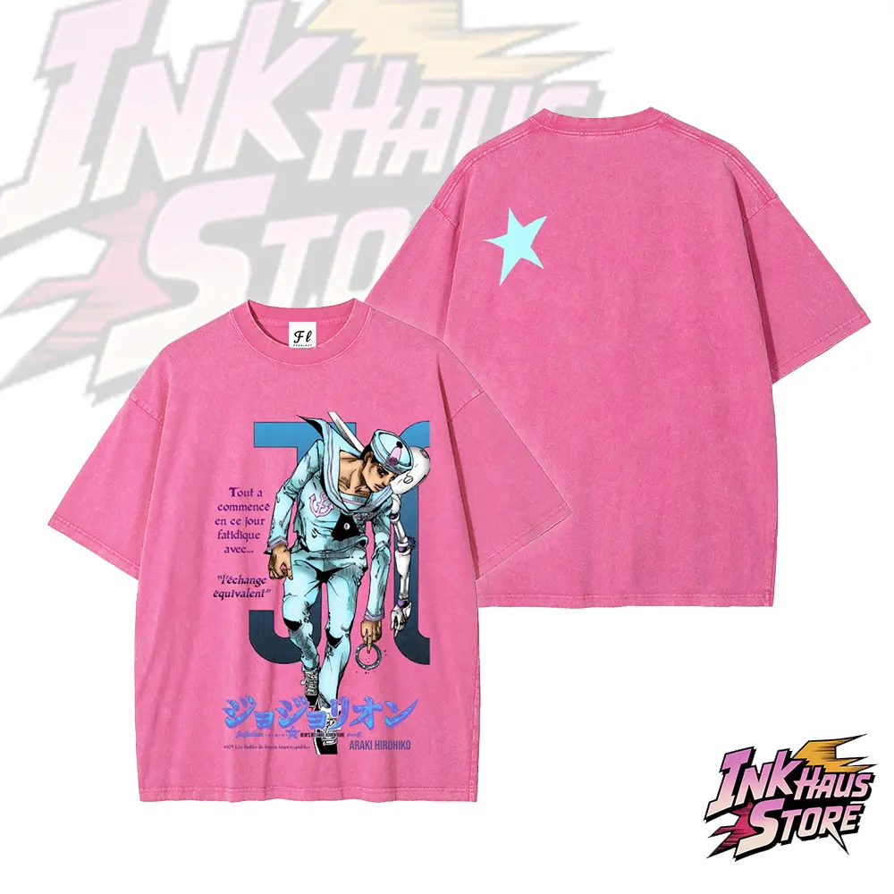 Josuke Higashikata (JoJo's Bizarre Adventure Part 8: The Gospel of JoJo) -- Short Sleeve Cotton Unisex Retro Wash Tee-Coordom