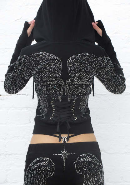 FALLEN RHINESTONE SCULPT HOODIE WASHED BLACK-Coordom
