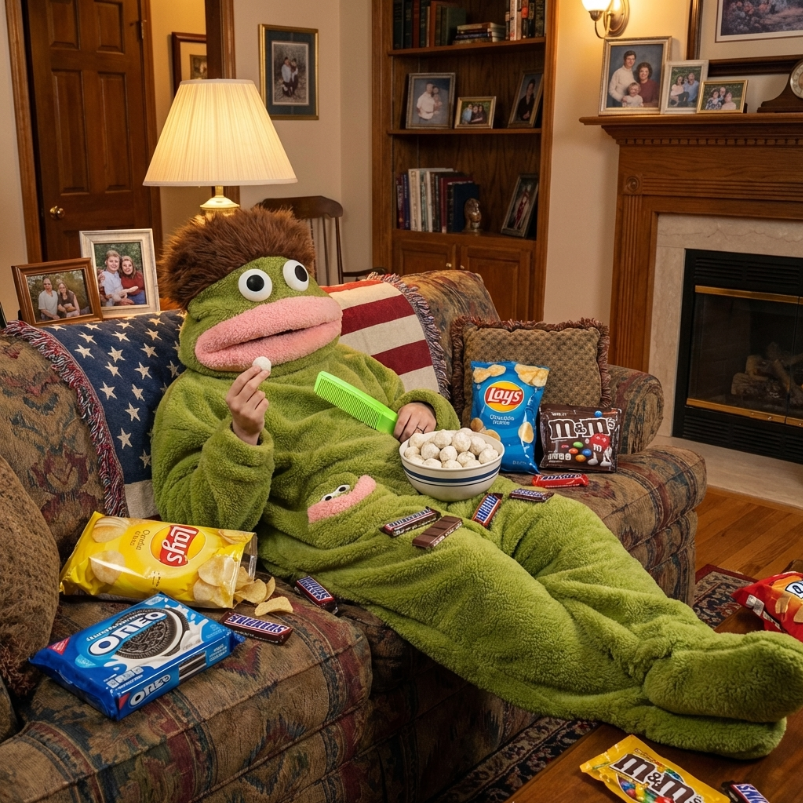 GufsySuit Cartoon Frog Plush Onesie | Cozy Oversized Loungewear Pajama Hoodie-Coordom