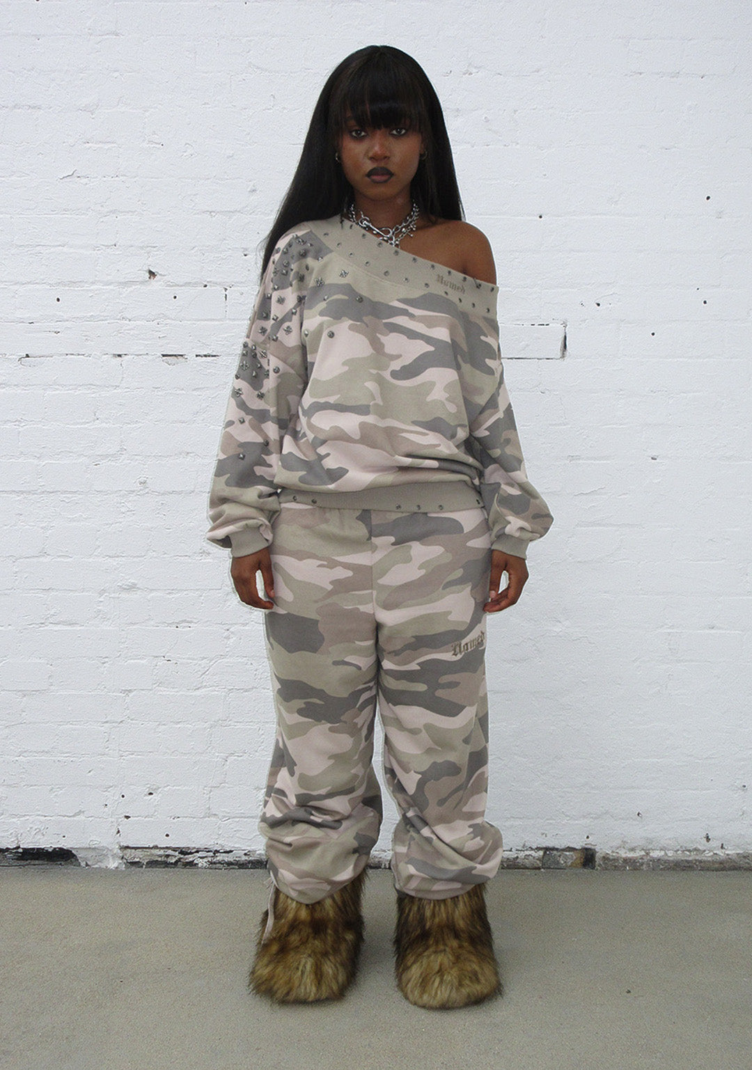 MIDNIGHT EYELET OVERSIZED SWEATPANTS CAMO-Coordom