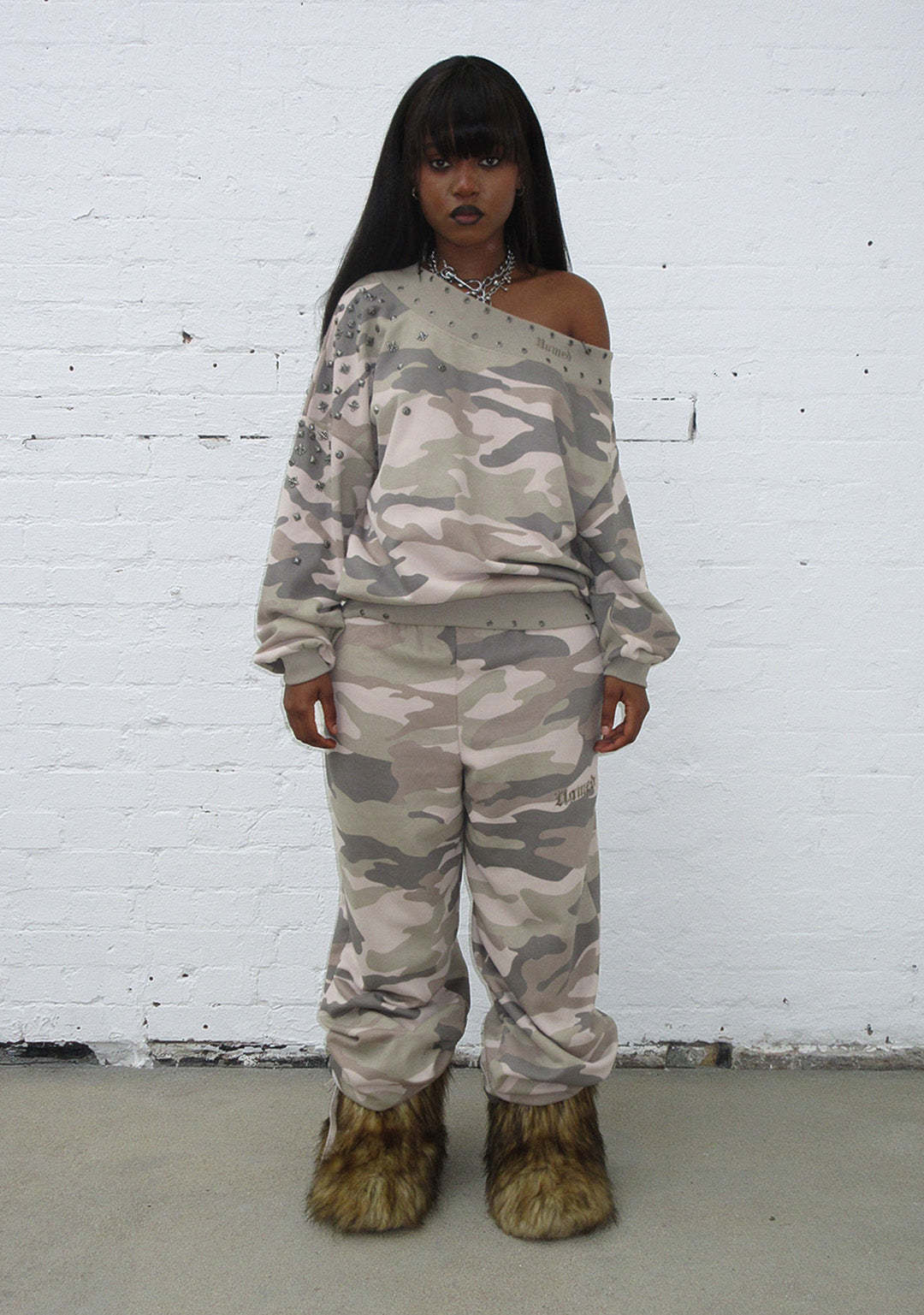 MIDNIGHT EYELET OVERSIZED SWEATPANTS CAMO-Coordom