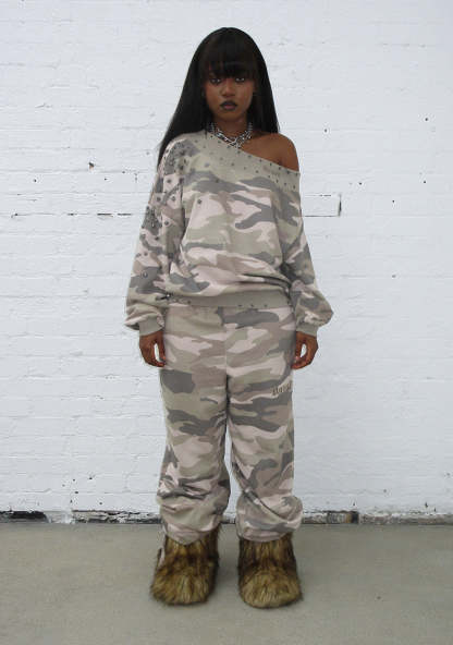MIDNIGHT EYELET OVERSIZED SWEATPANTS CAMO-Coordom
