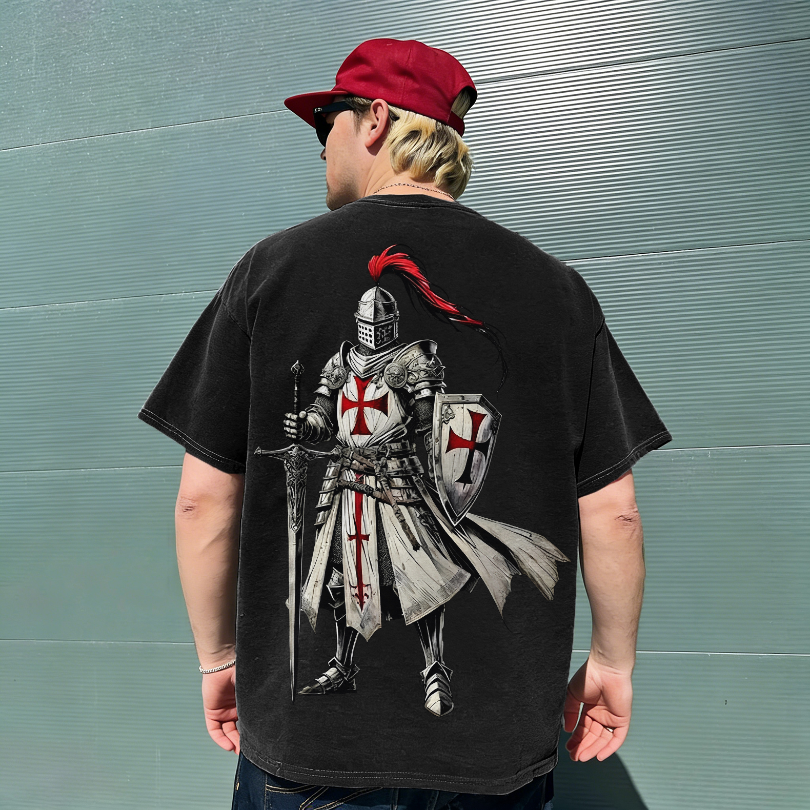 Knight Templar Printed Men's Washed Tee-Coordom