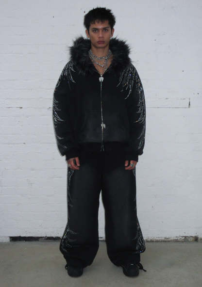 FALLEN RHINESTONE OVERSIZED SWEATPANTS WASHED BLACK-Coordom