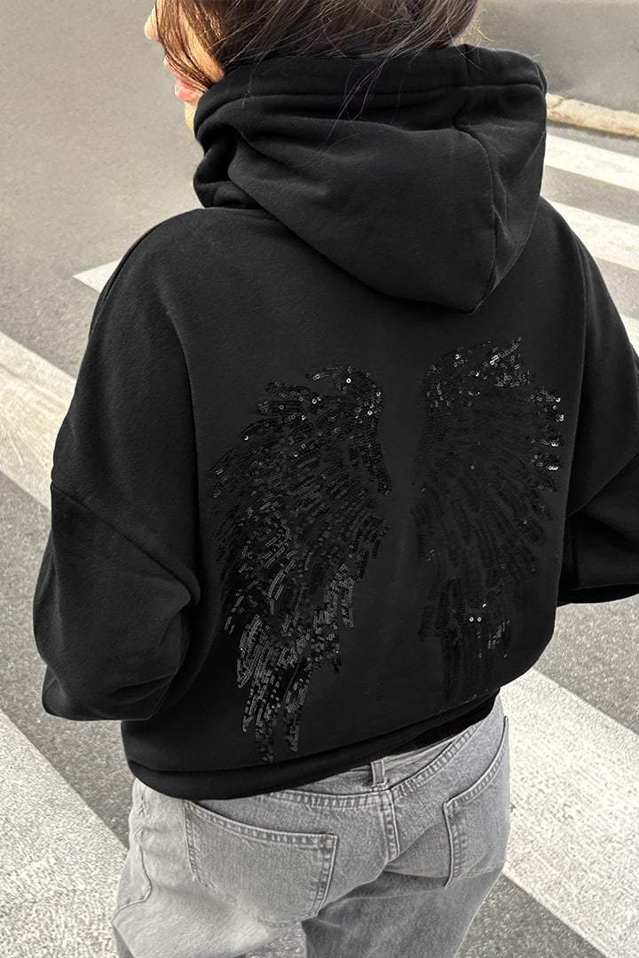 Angel Wings Sequin Hoodie-Coordom