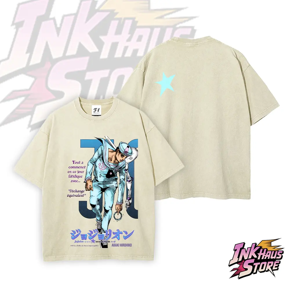 Josuke Higashikata (JoJo's Bizarre Adventure Part 8: The Gospel of JoJo) -- Short Sleeve Cotton Unisex Retro Wash Tee-Coordom