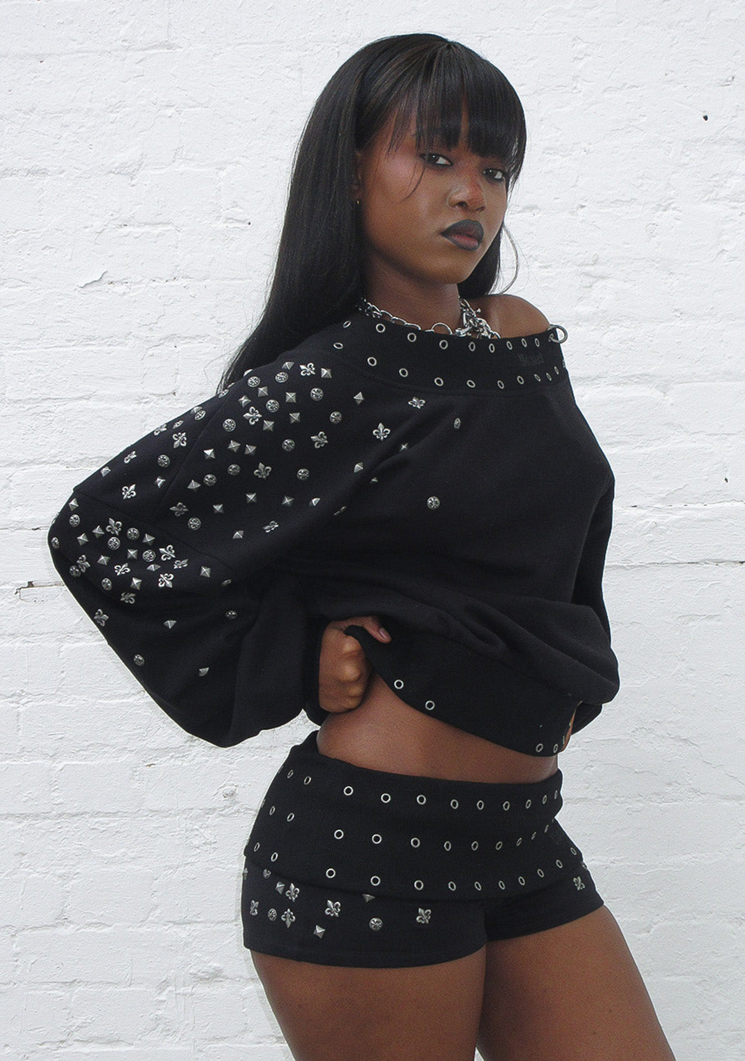MIDNIGHT STUDDED MICRO HOTPANT SHORTS BLACK-Coordom