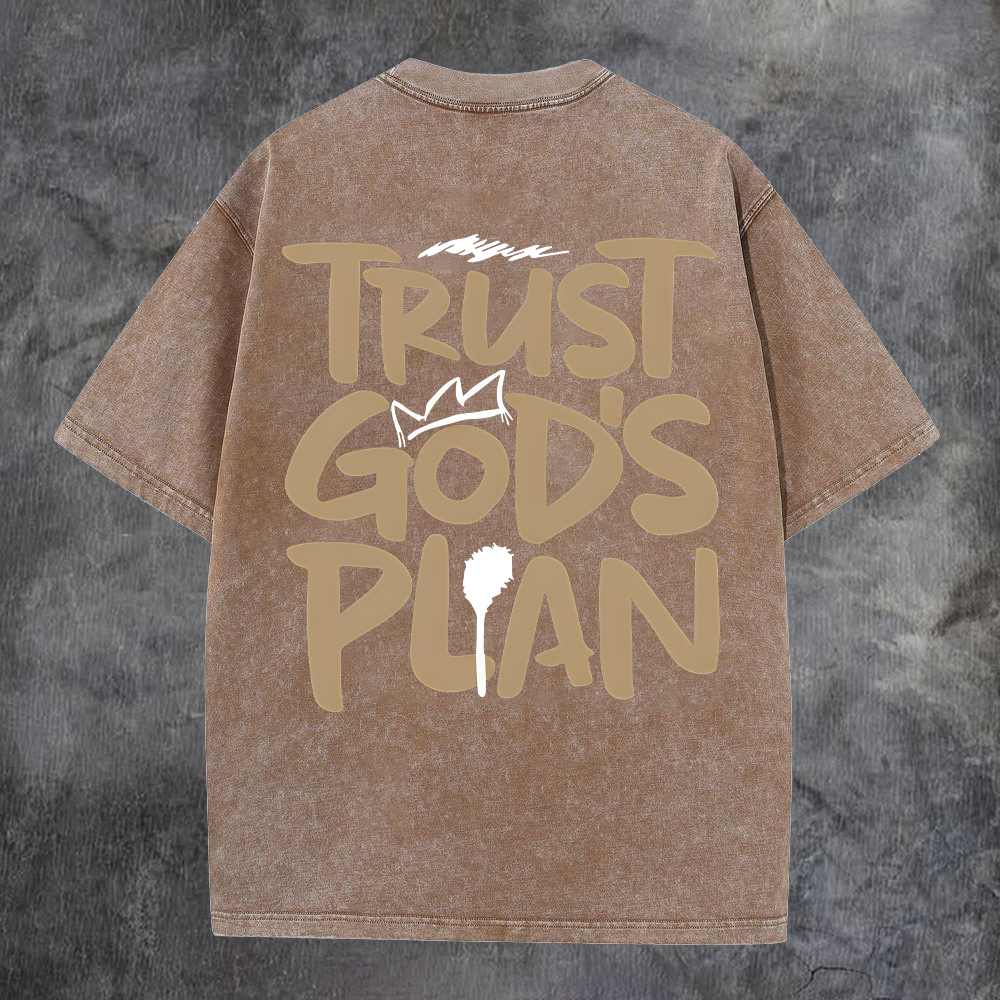 Trust God's Plan Printed Men's Washed T-Shirt-Coordom