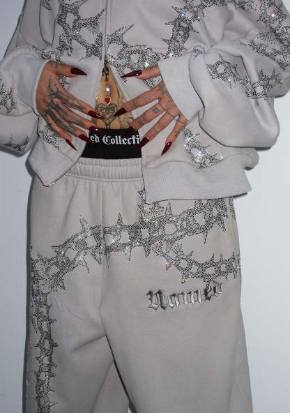  RHINESTONE OVERSIZED SWEATPANTS SMOKE GREY-Coordom