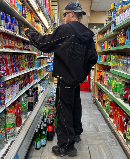 BLACK ZIP DENIM JACKET-Coordom