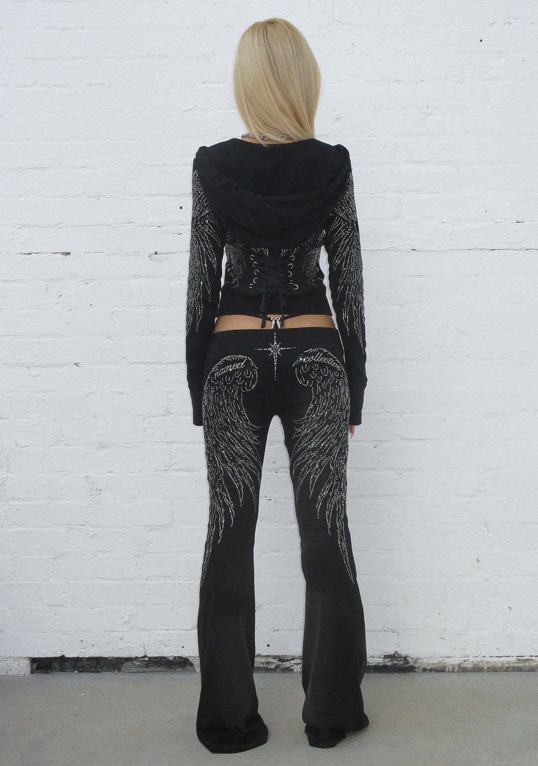 FALLEN RHINESTONE SCULPT PANTS WASHED BLACK-Coordom
