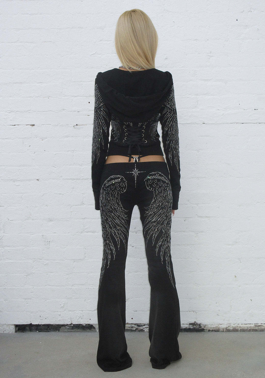 FALLEN RHINESTONE SCULPT PANTS WASHED BLACK-Coordom