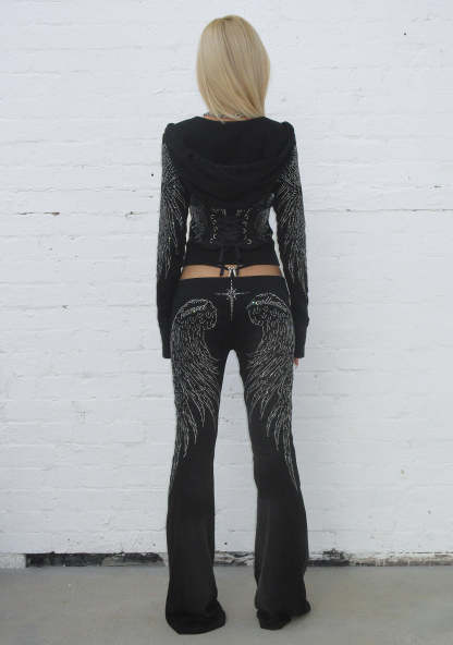 FALLEN RHINESTONE SCULPT PANTS WASHED BLACK-Coordom