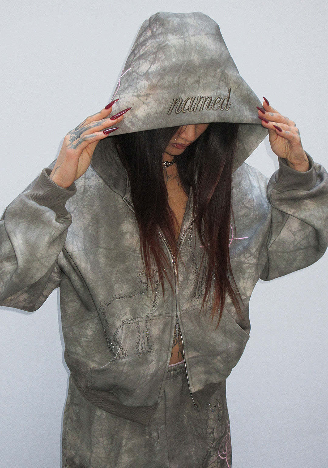 LOVESTRUCK RHINESTONE ZIP HOODIE CAMO-Coordom