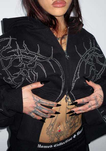 HAUNT STUDDED ZIP HOODIE BLACK-Coordom