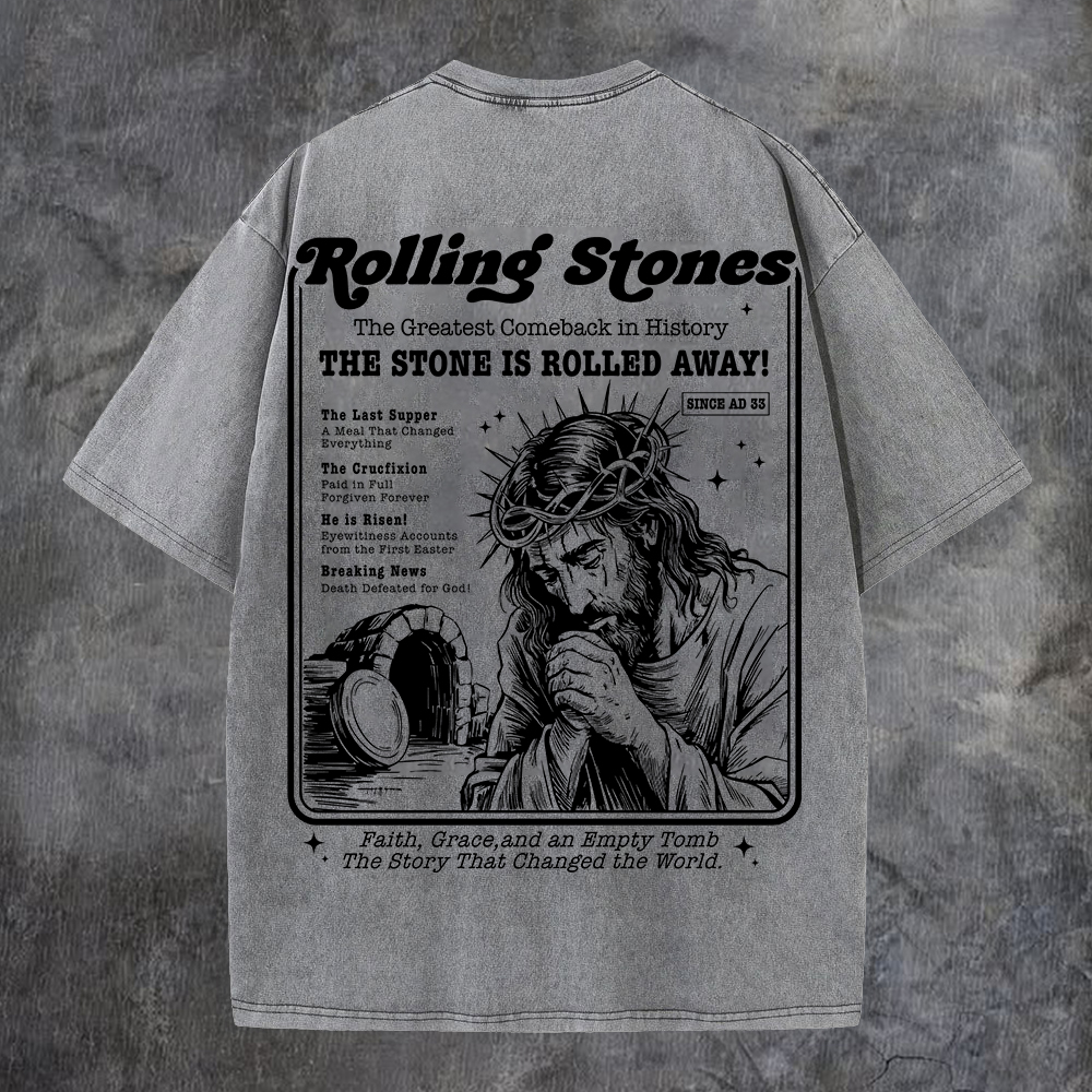 Rolling Stones The Greatest Comeback In History Printed Men's Washed Tee-Coordom
