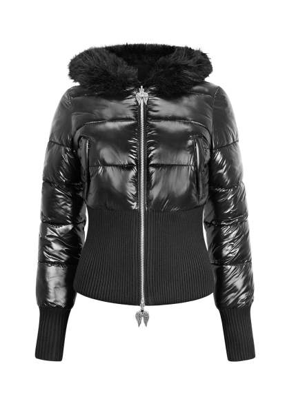 FALLEN FAUX FUR REVERSIBLE RIB PUFFER JACKET BLACK-Coordom
