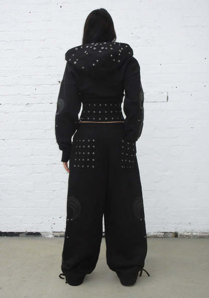 MIDNIGHT STUDDED OVERSIZED SWEATPANTS BLACK-Coordom