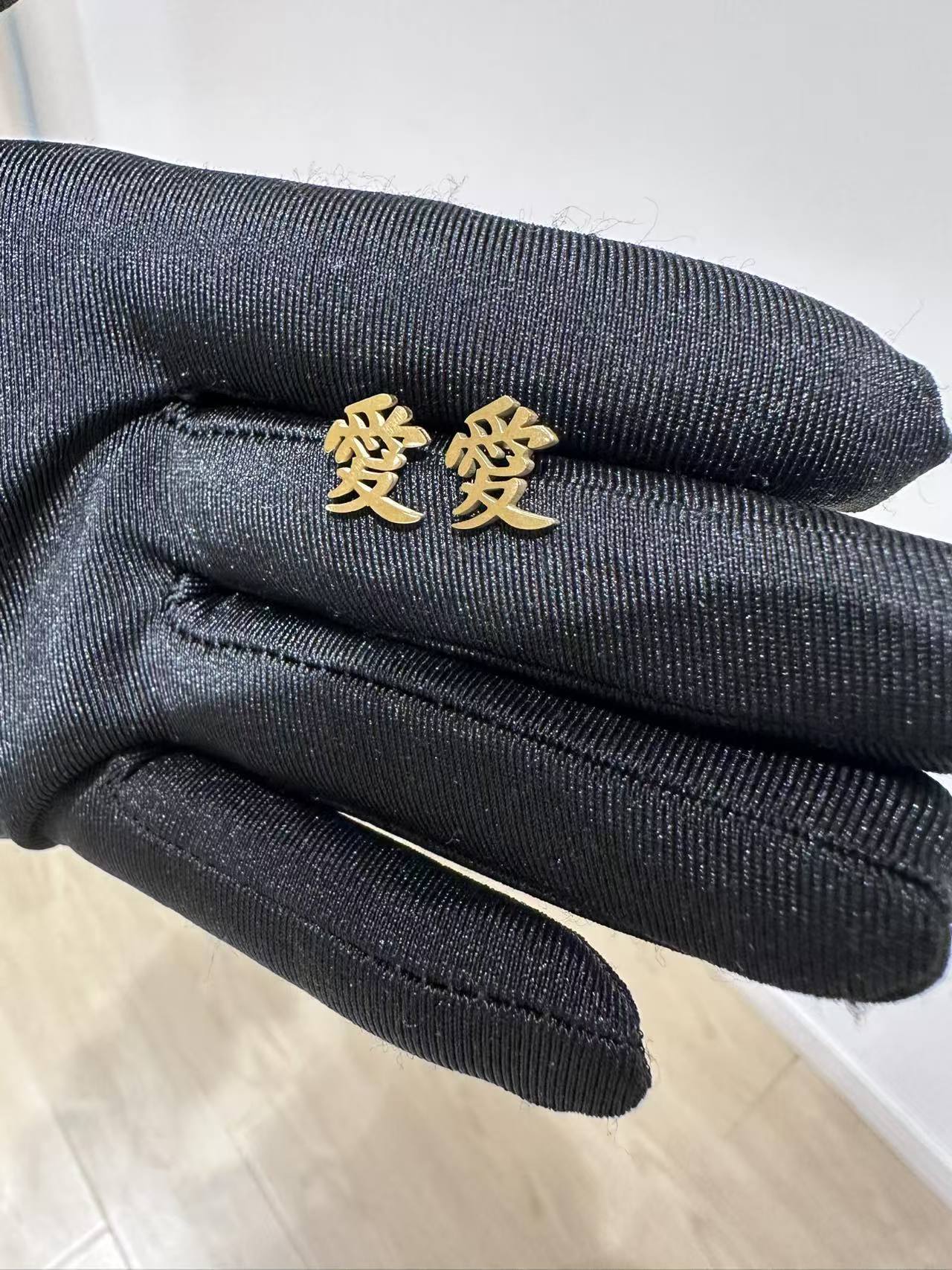 Gold Gaara “Love” Kanji Stud Earrings, Naruto Inspired Jewelry, Anime Cosplay Accessory for Fans, Stainless Steel Japanese Style Earrings-Coordom