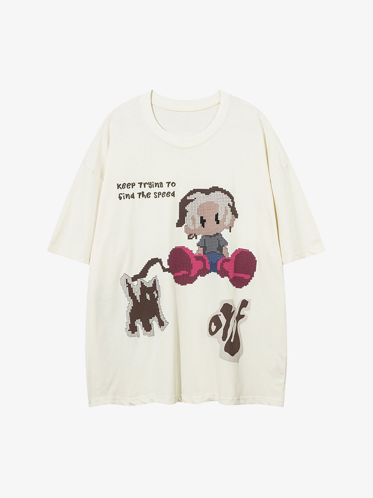 Pixel Art Cartoon Graphic T-Shirt-Coordom