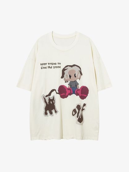 Pixel Art Cartoon Graphic T-Shirt-Coordom