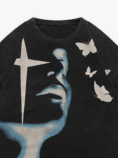 Thesupermade Abstract Portrait Print T-shirt - 1619-Coordom