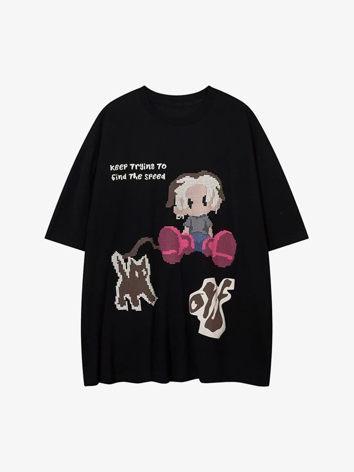 Pixel Art Cartoon Graphic T-Shirt-Coordom