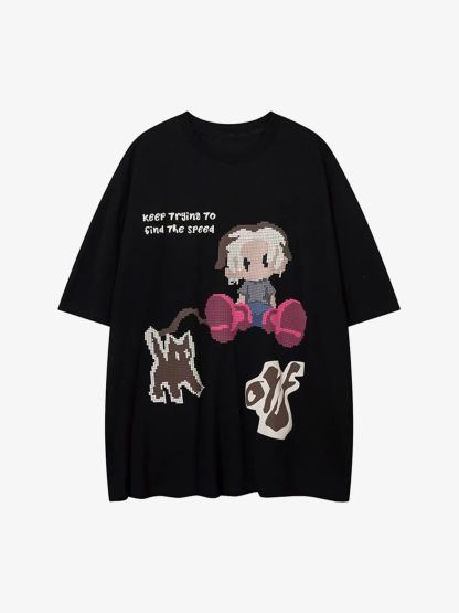 Pixel Art Cartoon Graphic T-Shirt-Coordom
