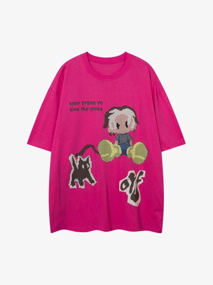 Pixel Art Cartoon Graphic T-Shirt-Coordom